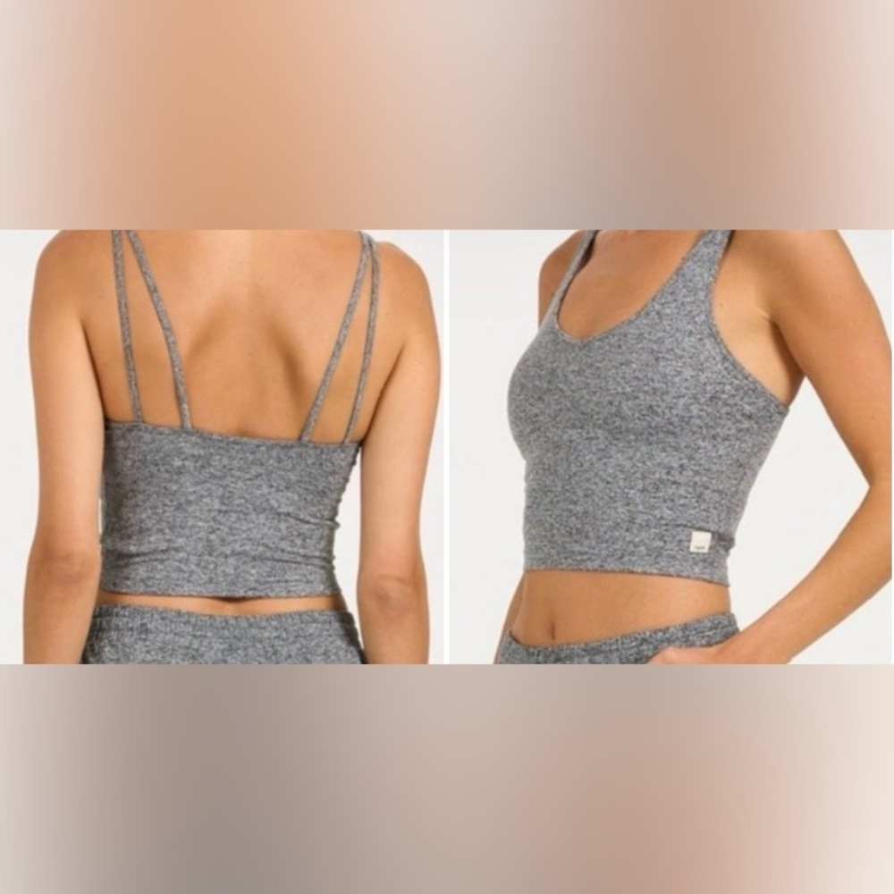 Vuori Halo Performance Crop Sport Bra Tank V-Neck Strappy Heather Gray Sz Small